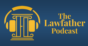 The Lawfather Podcast Logo Blue and Gold